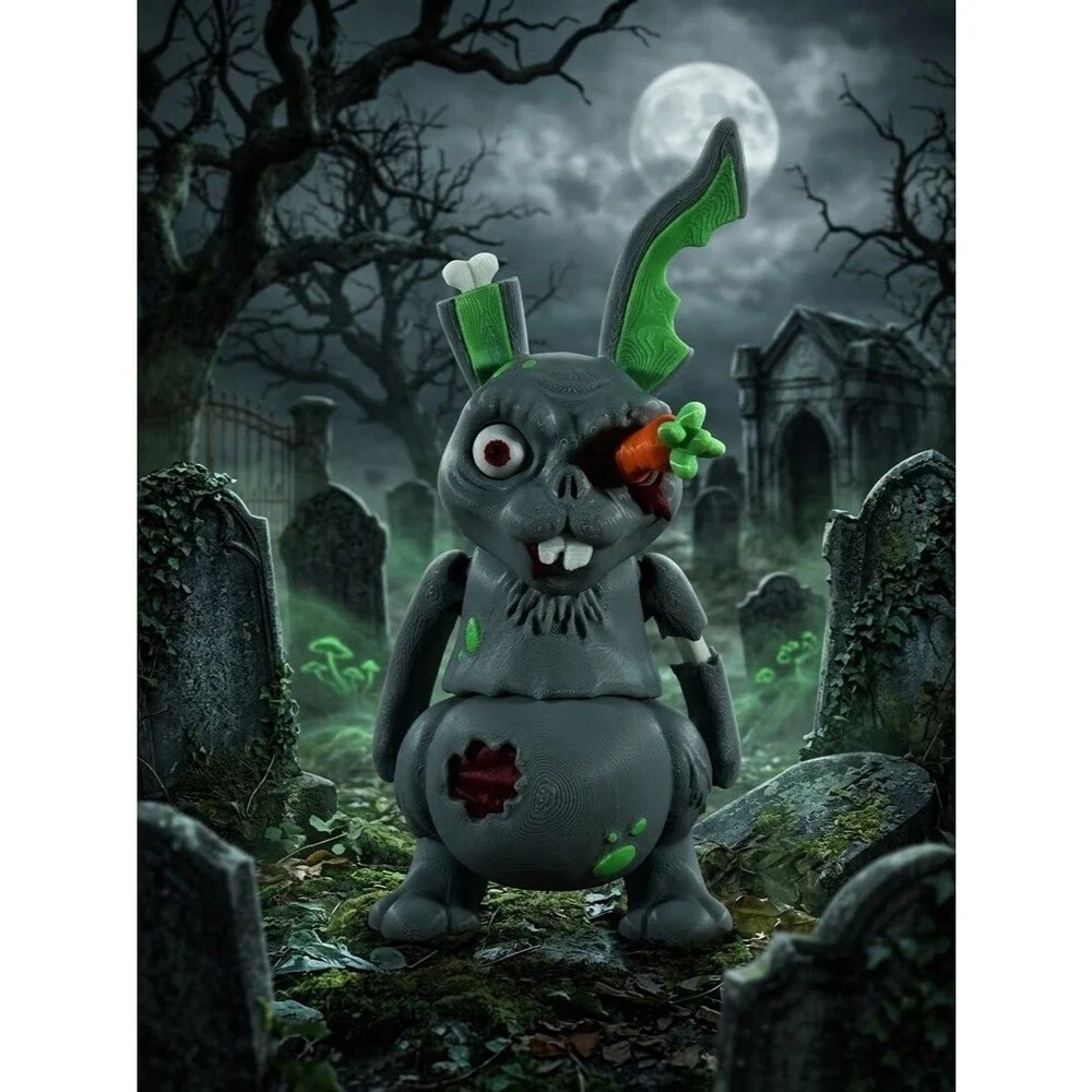 3D Printed 8in Zombie Bunny Creepy Halloween Decor Flexi Horror Creature Spooky